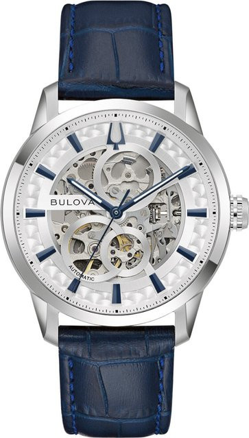 Bulova Herrenuhr Automatik, Edelstahl, 40 mm, Leder, Silber - Bild 1