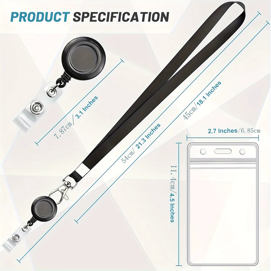 Schwarzes Ausweishalter-Set mit einziehbarem Schlüsselband, wasserdichtem PVC-Kartenhalter und Karabinerverschluss für Arbeitsausweise und Namensschilder - Bild 2
