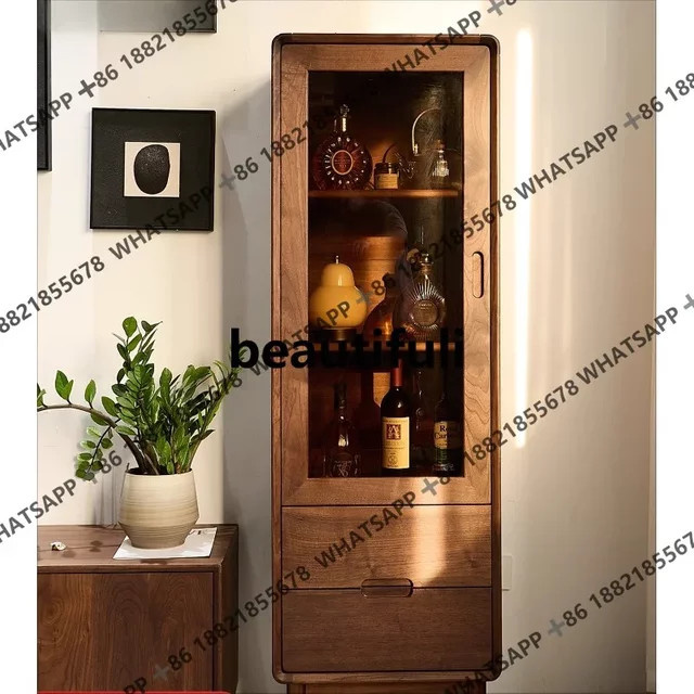 X Simple Home Modernes Sideboard aus Massivholz mit Glasdisplay in Braun - Bild 1