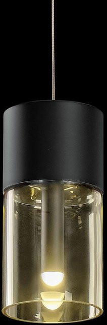 Holtkötter Aura P2 LED-Pendelleuchte in Schwarz mit Amber Glas, dimmbar und höhenverstellbar - Bild 1