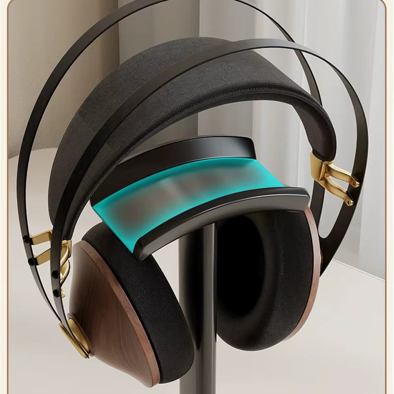 JINSERTA Gebogener Kopfhörerständer aus Massivholz Eiche und Aluminium in Braun für Over-Ear Gaming und Musik Headsets - Bild 3