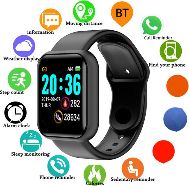 CHAOGENB Smartwatch Y68 in Schwarz mit Bluetooth, Fitness-Tracker und Schlafmonitor für Damen und Herren - Bild 1