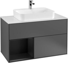 V&B Waschtischunterschrank Finion 100 mit Wandbeleuchtung in Anthrazit lackiert, B/T/H: 100 x 50,1 x 50,1 cm - Bild 1