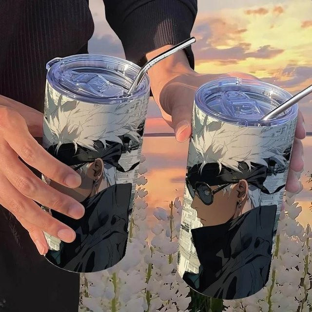 Yiran toy 1 Jujutsu Kaisen Thermobecher aus Edelstahl mit Strohhalm, bunt, 500 ml - Bild 1