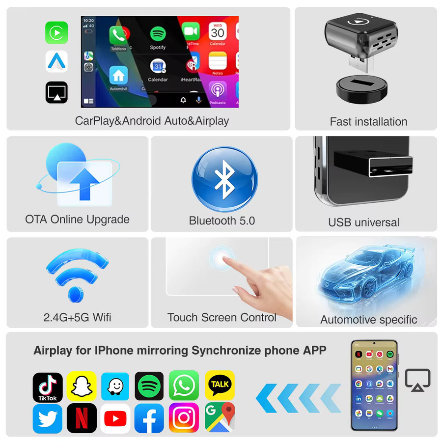 3in1 Smart AI Box Adapter für Apple CarPlay, Android Auto und Airplay mit Bluetooth und WiFi in Schwarz - Bild 2
