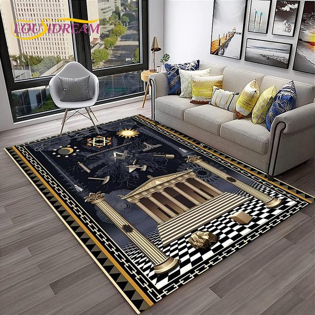 Karpetti Freimaurer Teppich mit Ring-Motiv, Schwarz, B/B: 120 x 80 cm, rutschfest und waschbar - Bild 1