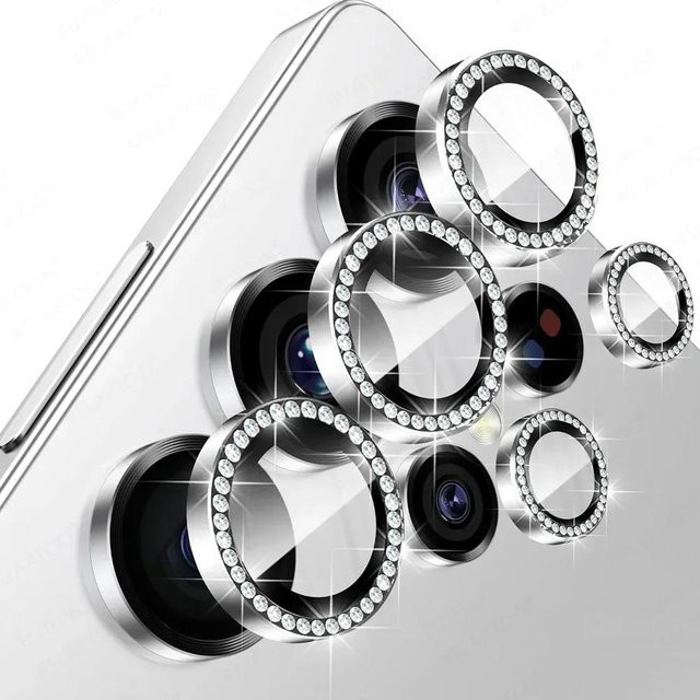 HD Glänzende Diamant Metallring Kameraobjektivfolie für Samsung Galaxy S25 S24 S23 FE Edge Ultra Plus in Silber - Bild 1