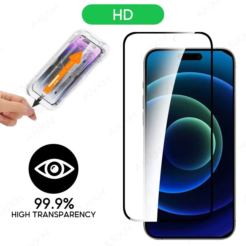 Sichtschutz Displayschutzfolie aus gehärtetem Glas für iPhone 14 15 16 Plus 13 12 11 Pro Max XS Mini in Transparent mit staubfreier Installation - Bild 3