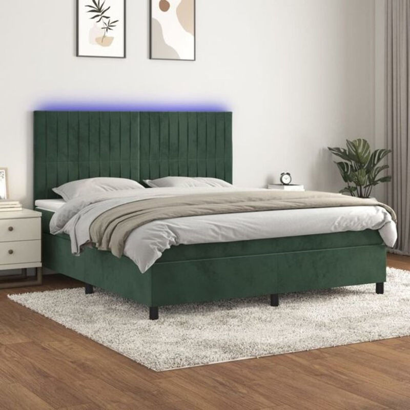 Vidaxl Boxspringbett mit Matratze und LED in Dunkelgrün aus Samt, B/T/H: 160 x 200 x 128 cm - Bild 1