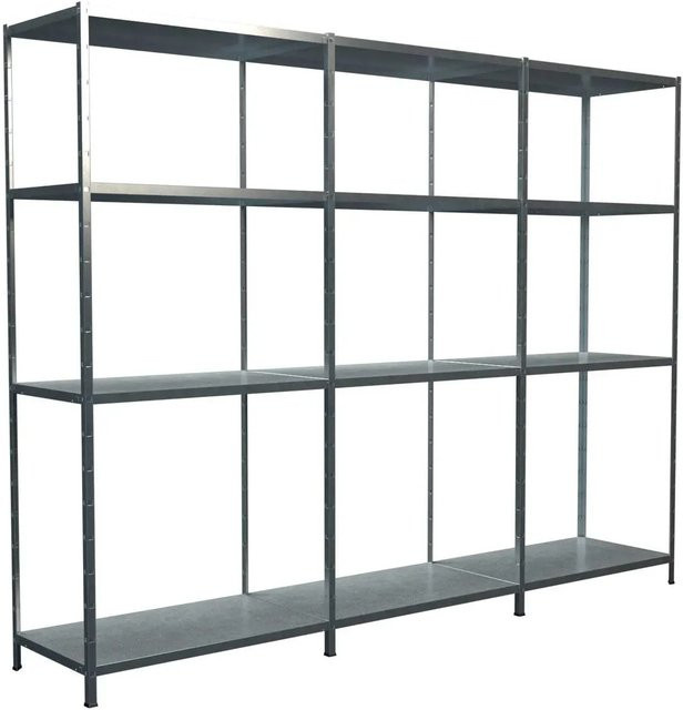 Schulte Regalwelt Steck-Grundregal mit 2 Anbauregalen aus Metall, verzinkt, silberfarben, B/T/H: 340 x 180 x 35 cm - Bild 1