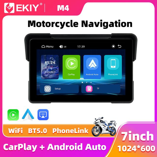EKIY 7-Zoll Wireless CarPlay und Android Auto Navigationsdisplay für Motorräder in Schwarz mit GPS, Wi-Fi und Bluetooth - Bild 1