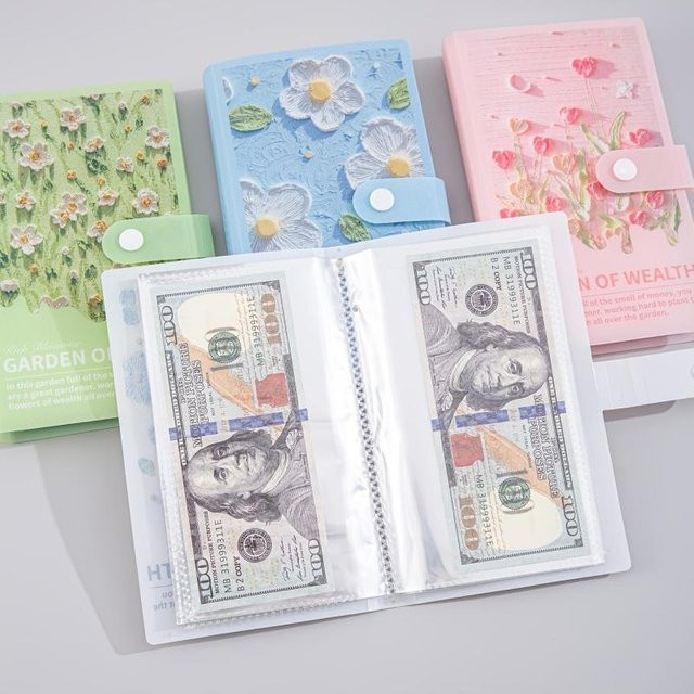 Tragbares Währungsalbum mit 100 Fächern in Grün zur Aufbewahrung von Banknoten, Tickets und Briefmarken - Bild 1