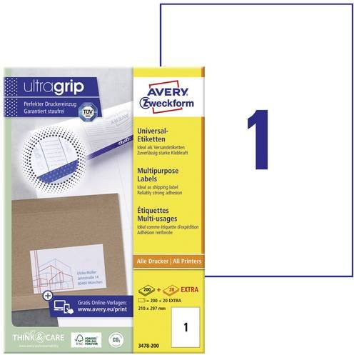 Avery Zweckform Universal-Etiketten Weiß, B: 21,0 cm, H: 29,7 cm - Bild 1