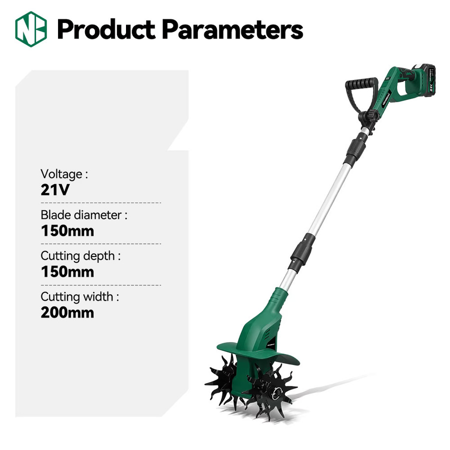 NEWBENY Elektrischer Akku-Rotationsgrubber Kultivator und Vertikutierer in Grün für Makita 21V Akku, Durchmesser: 20 cm - Bild 2