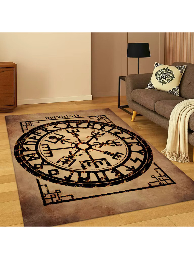 Faviora Odin Viking Symbol Valknut Teppich mit Runen Design, Braun, B/T: 60 x 40 cm - Bild 2