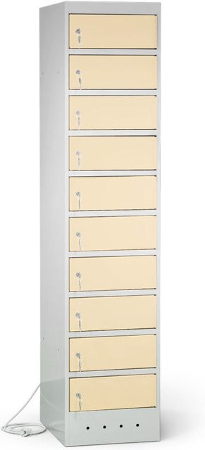rotstahl Laptopschrank mit 10 Fächern aus Stahlblech, Farbe: Elfenbein/Beige, B: 40 cm, H: 180 cm - Bild 1