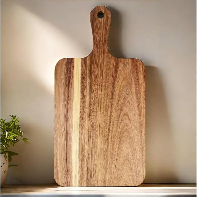 FEB.WIND Holz-Schneidebrett aus Massivholz mit Griff, quadratisches Servierbrett für Käse, Brot und Charcuterie, Braun, B/T/H: 35,0 x 35,0 x 1,8 cm - Bild 1