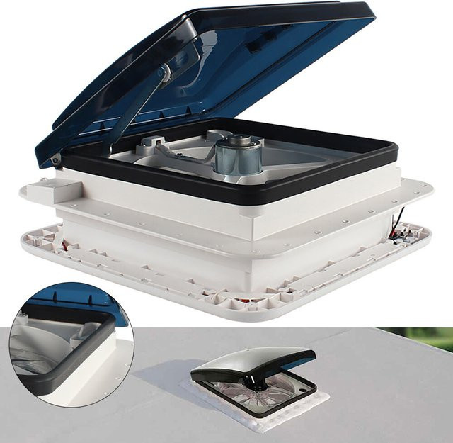 Bymaocar Wohnmobil-Lüfter und Wohnwagen-Dachfenster in Weiß mit LED-Licht, 12V, 6 Geschwindigkeiten, reversibler Motor, B/T: 28 x 28 cm - Bild 1