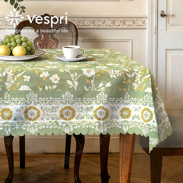 Vespri Frühlingstischdecke mit Blumenmuster in Pastellgrün und Weiß, rund, Durchmesser: 152,4 cm - Bild 1