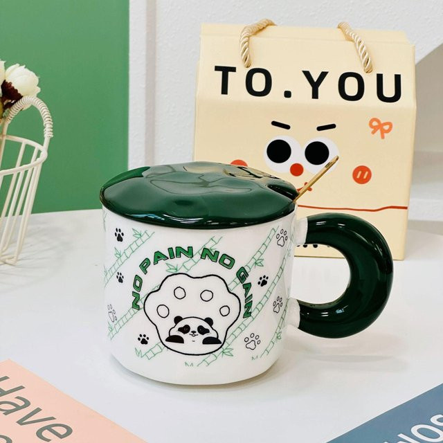 Niedliches Panda Keramiktassen-Set mit Deckel von Yiran Furniture, 480 ml, in verschiedenen Farben - Bild 1
