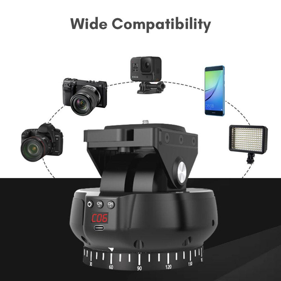 Andoer YT1200 motorisierter 2-Achsen-Panoramakopf mit 360-Grad-Drehung in Schwarz - Bild 8