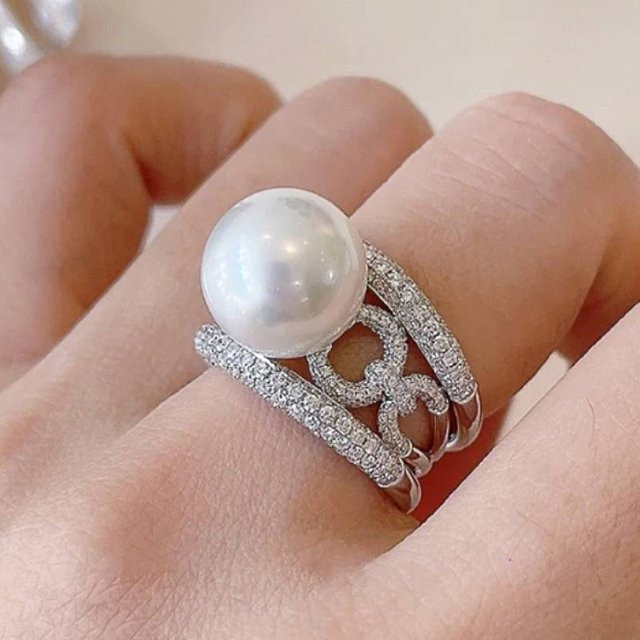 Huitan Ring für Damen, Silber, Perle, Zirkonia - Bild 1