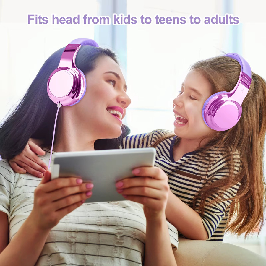QearFun Kinderkopfhörer mit Mikrofon in Lila, kabelgebundenes Stereo-Headset für Mädchen, verstellbar für Schule und Reisen - Bild 3