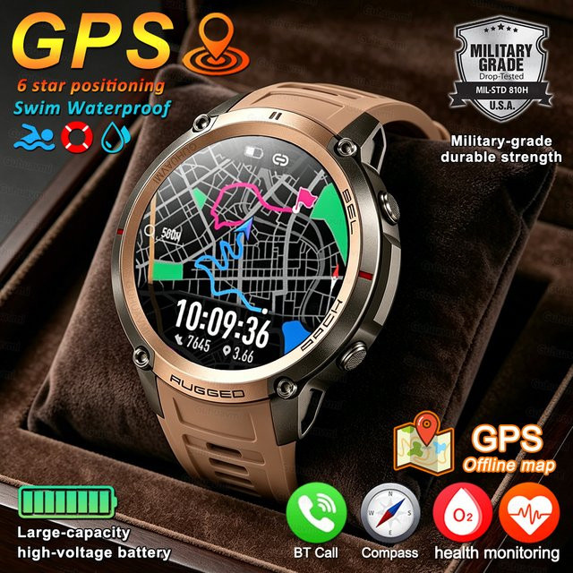 GUHUAVMI Outdoor-Smartwatch für Herren in Grau mit Offline-Karte, Kompass, Herzfrequenzmesser und wasserdichter Fitness-Tracker für Sport und Abenteuer - Bild 1