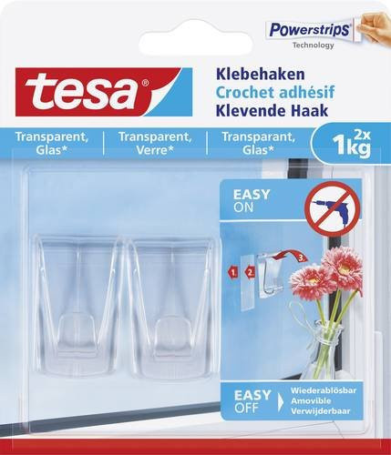 tesa Powerstrips Klebehaken Large transparent 2er-Pack für bis zu 1 kg - Bild 1
