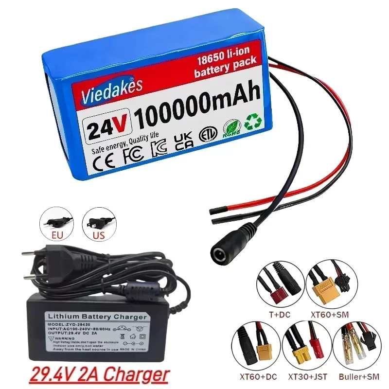 Viedakes 24V 100000mAh 7S3P Lithium-Ionen Akkupack in Blau für Elektrische Rollstühle und Spielzeugautos - Bild 4