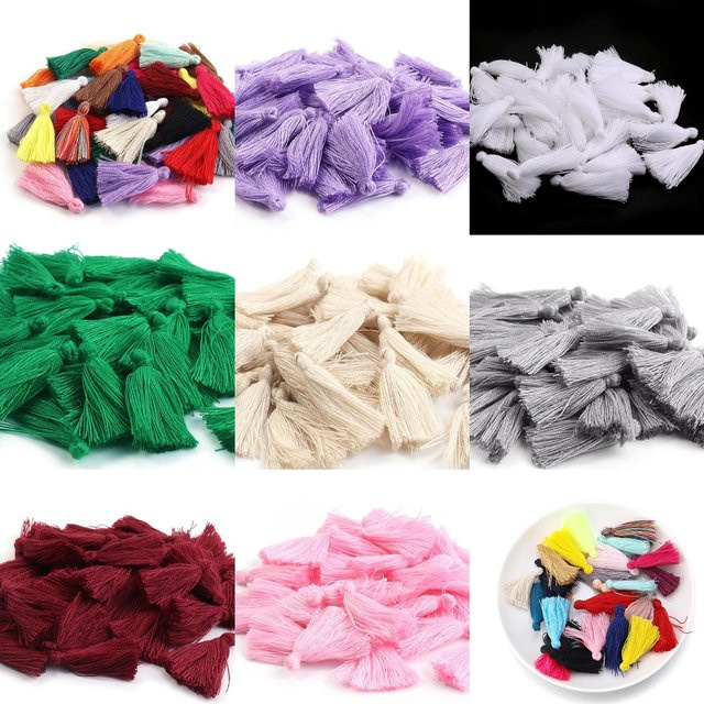 Mini Baumwolle Stoff Quasten in Multicolour für DIY Anhänger und Nähzubehör, Höhe: 3 cm - Bild 1