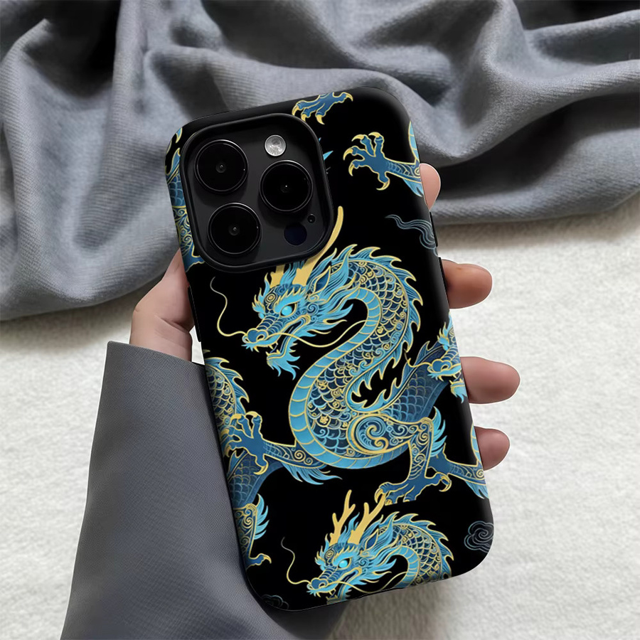 Casegame Matte Bumper MagSafe Schutzhülle für iPhone 17 16 15 14 13 Pro Max Stoßfeste Harte PC Cover mit Drachen Design in Schwarz und Blau - Bild 3