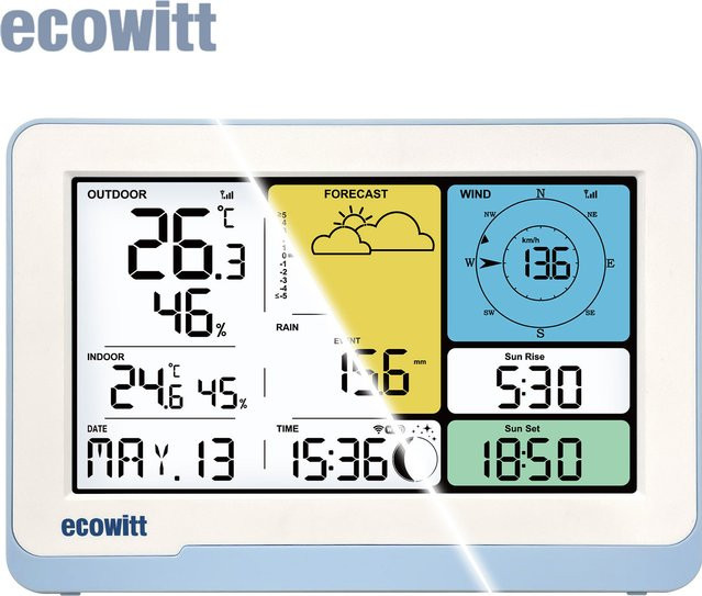 Ecowitt Wi-Fi Wetterstationsempfänger WS3800_C/WS3820_C mit 7,5-Zoll-LCD-Anzeigekonsole in Weiß, unterstützt WFC01 & AC1100 IoT-Geräte - Bild 1
