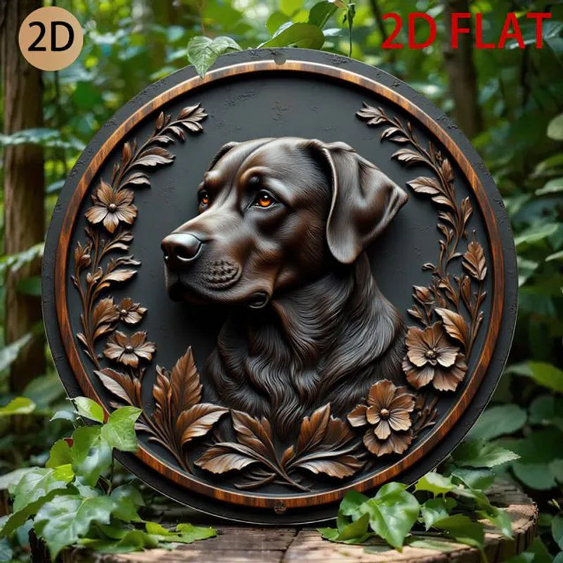 Rundes Metall-Blechschild mit Schokoladenfarbenem Labrador Retriever im Vintage-Stil als Wanddekoration in Braun - Bild 1
