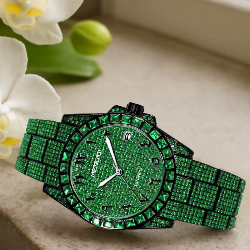 MEIRUIQI Armbanduhr, Analoguhr, Edelstahl, Grün, Herren - Bild 3