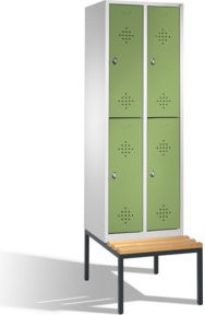 C+P Doppelstockspind Classic mit Sitzbank, 4 Fächer, Front Resedagrün, Korpus Lichtgrau, H: 209 cm, B: 61 cm, T: 50/81,5 cm - Bild 1