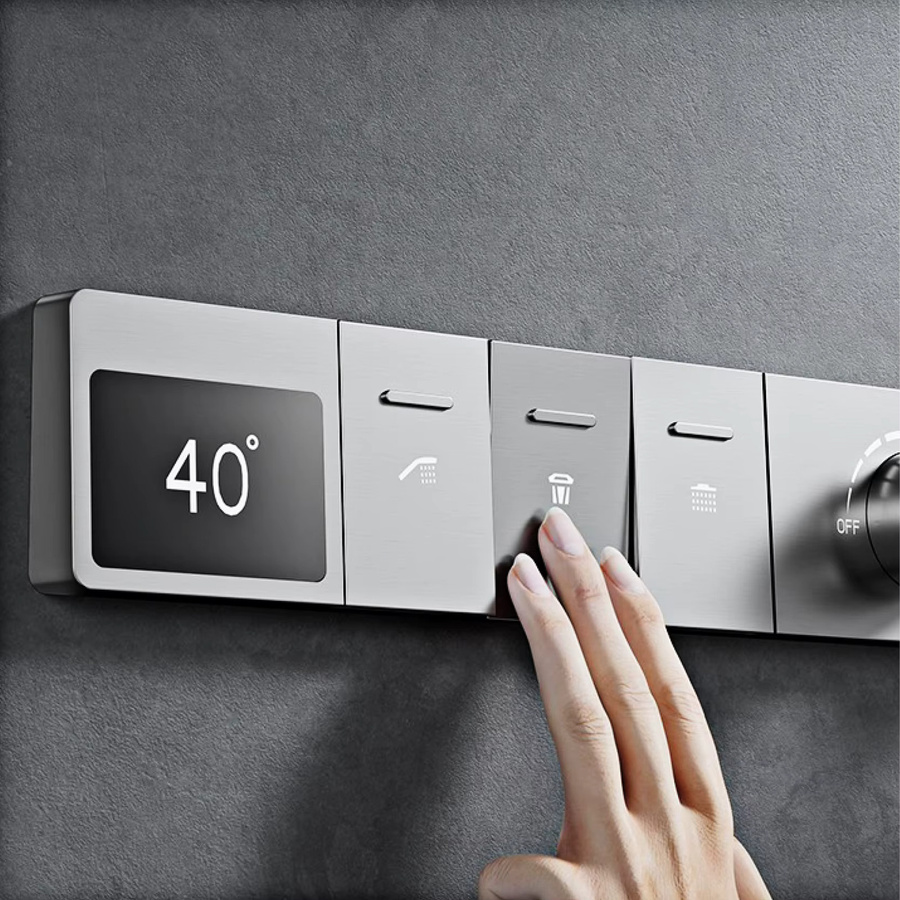 Aitana Einbau-Duschsystem aus Messing in Waffengrau mit Thermostat und LED-Digitalanzeige - Bild 3
