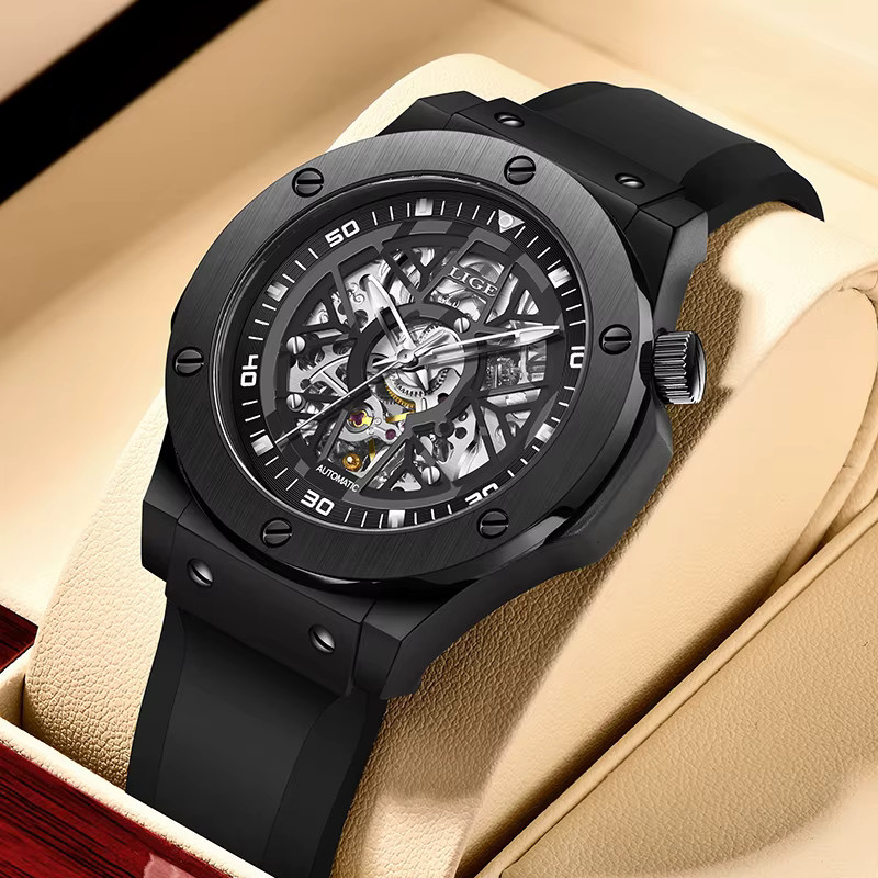 LIGE Armbanduhr Automatik, Silikon, Schwarz, Herren - Bild 6
