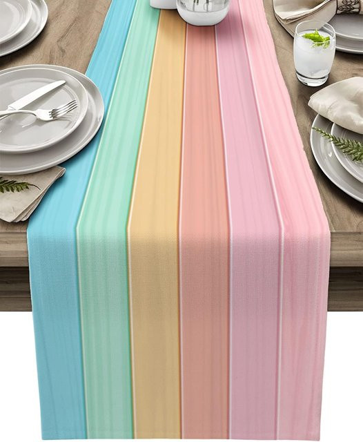 Waschbarer Leinen-Tischläufer von JMG Household Supplies in Regenbogen-Optik, weiß/mehrfarbig, B/H: 33 x 150 cm - Bild 1