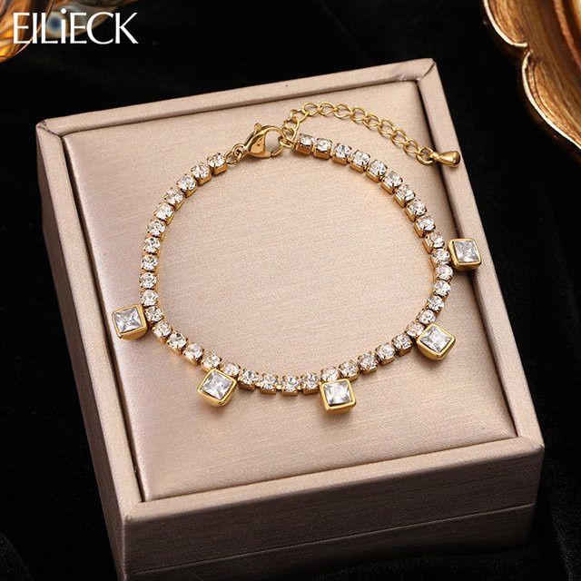 Eilieck Charm Armband, Edelstahl, Zirkonia, Damen, Gold - Bild 1