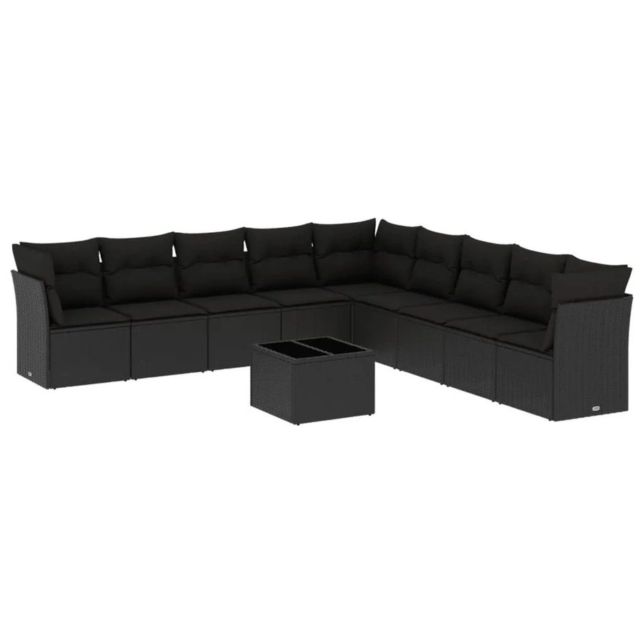 vidaXL 10-tlg Garten-Sofagarnitur aus Polyrattan mit Kissen und Tisch in Schwarz - Bild 2