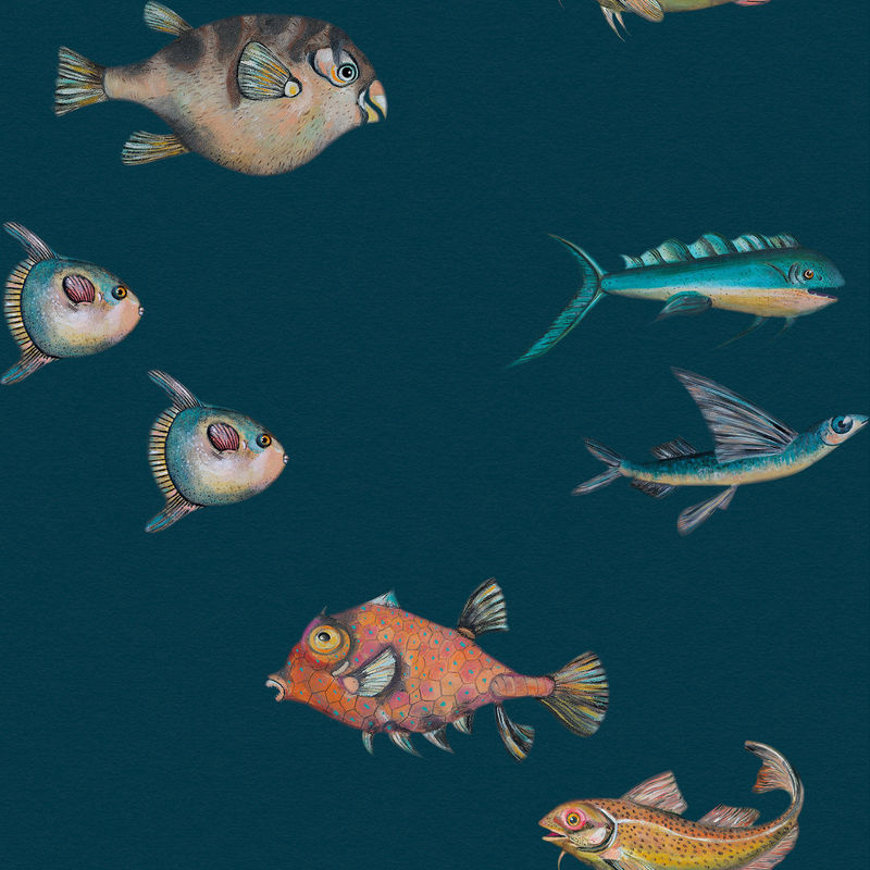 Coordonne Tapete Peces Santamans mit Fischmotiv in Türkis und Multicolor aus Vlies - Bild 2