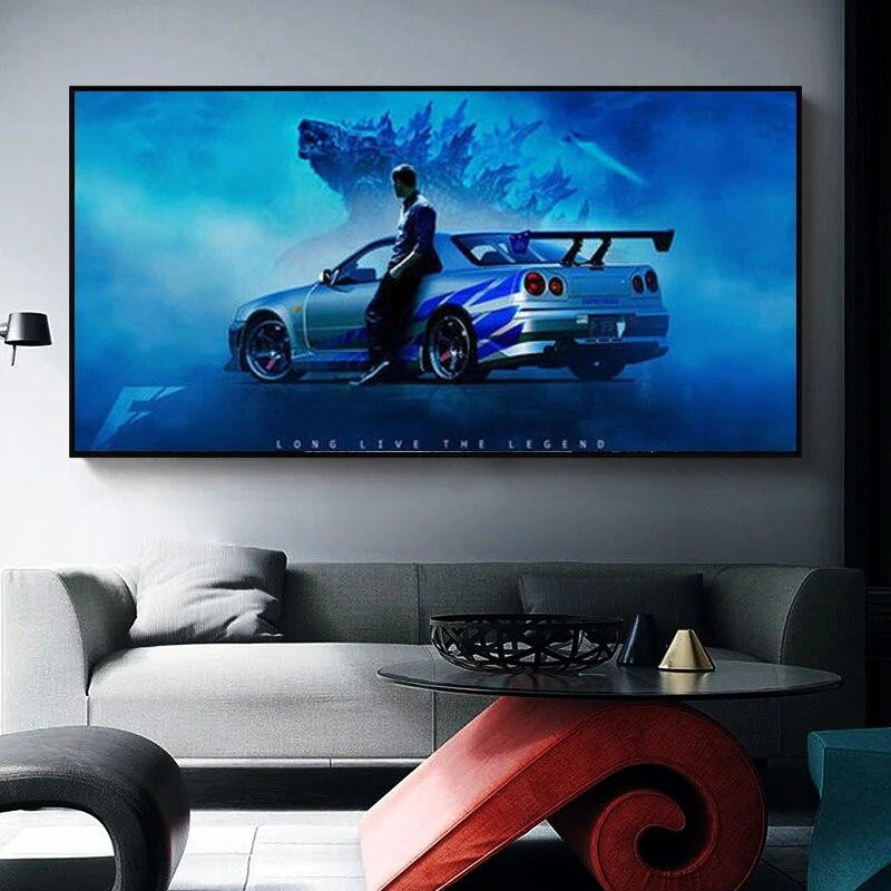 Leinwandgemälde Nissan Skyline GTR R34 Wandkunst von aidegou21 für Wohnzimmer und Büro, Breite: 70 cm, Höhe: 170 cm - Bild 3