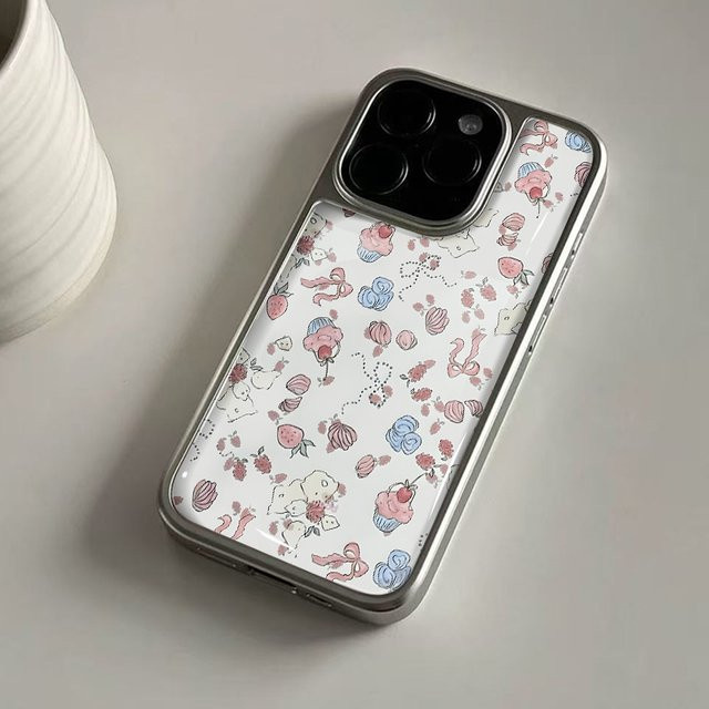 FLOWERS&CAKES Hydrogel-Rückplatte mit silbernem Rand, stoßfeste Handyhülle für iPhone 17, 16, 15 und 14 Pro Max, Multicolor - Bild 1