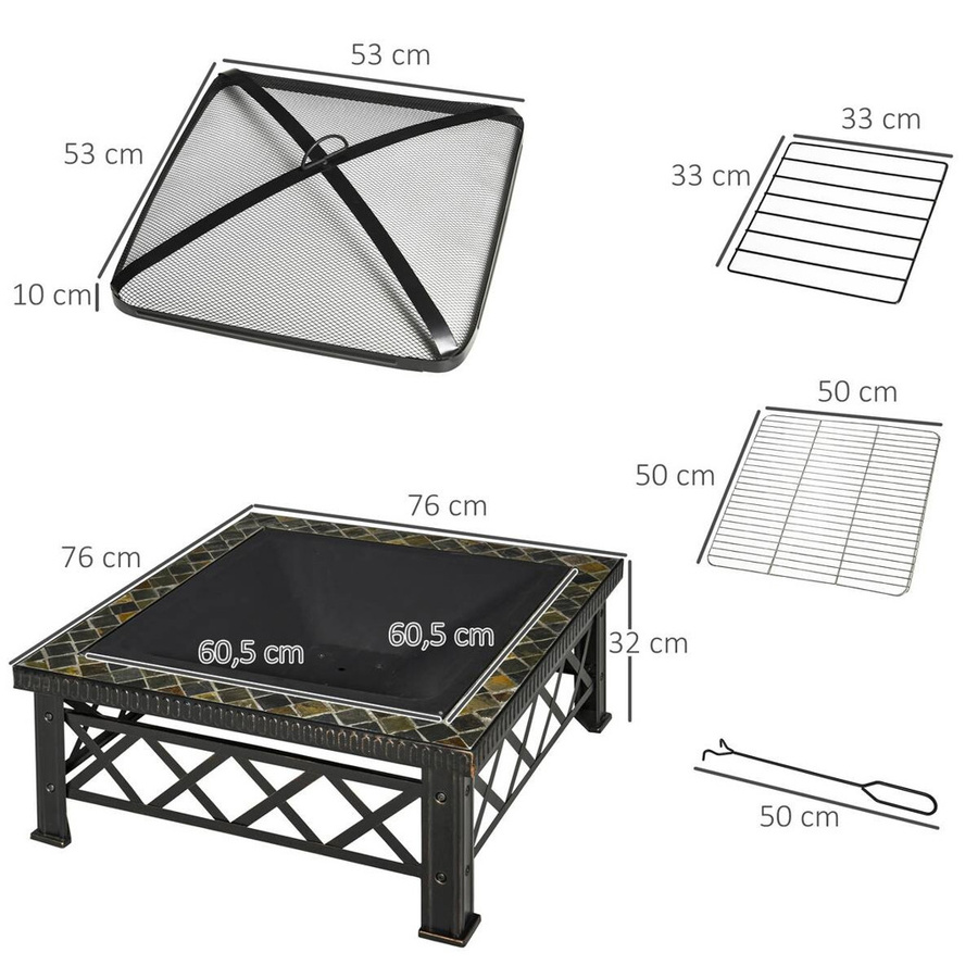 Outsunny Feuerschale in Schwarz Schiefer aus Stahl und Stein, B/H/T: 76 x 47 x 76 cm - Bild 3