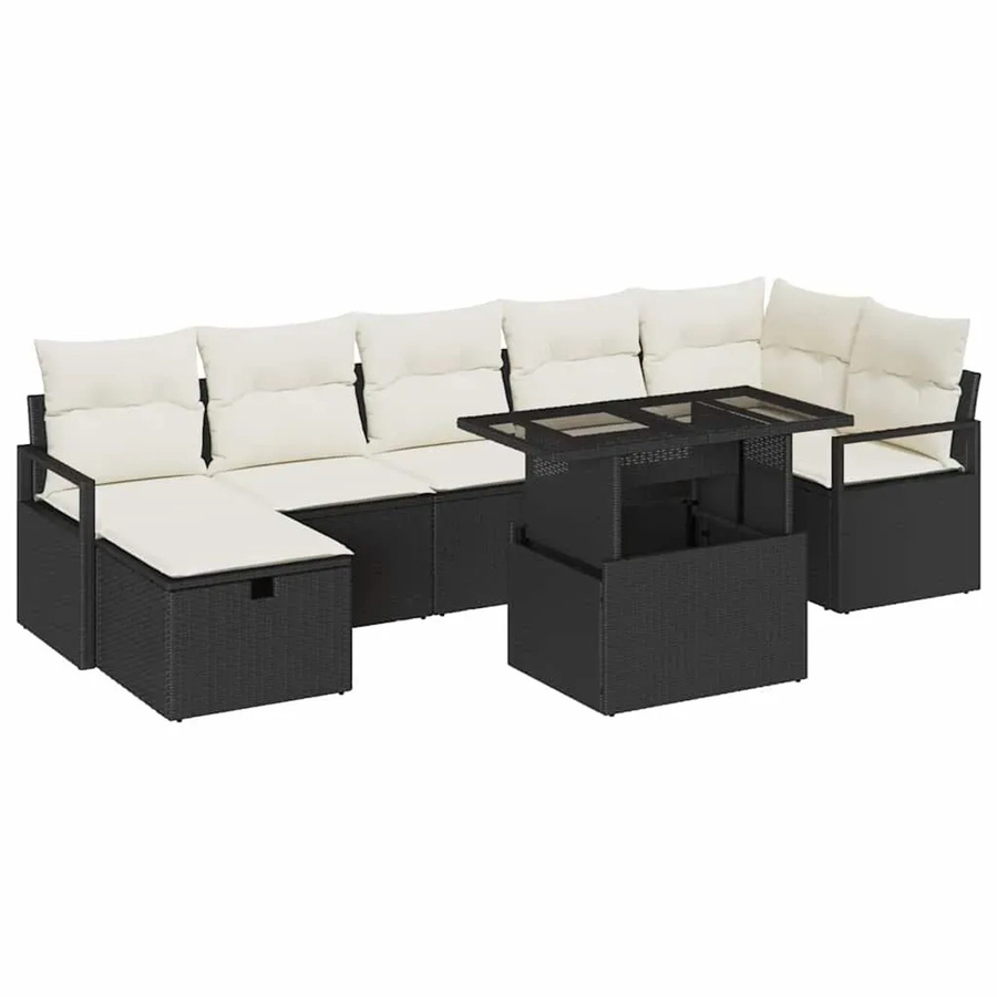 vidaXL Garten-Sofa-Set aus Polyrattan in Schwarz, 8-teiliges Outdoor-Set mit Kissen und Stauraumfunktion - Bild 2