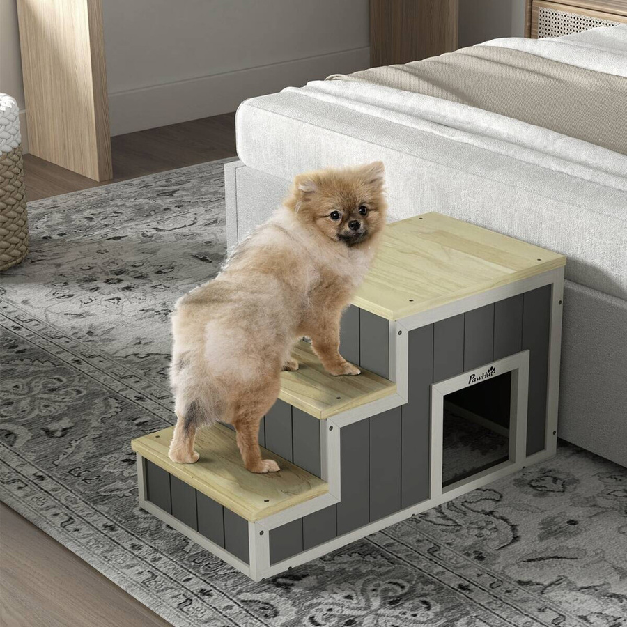 PawHut Hundetreppe und Katzentreppe aus Holz in Natur, rutschfest, B/H/L: 38,5 x 79 x 45 cm - Bild 2