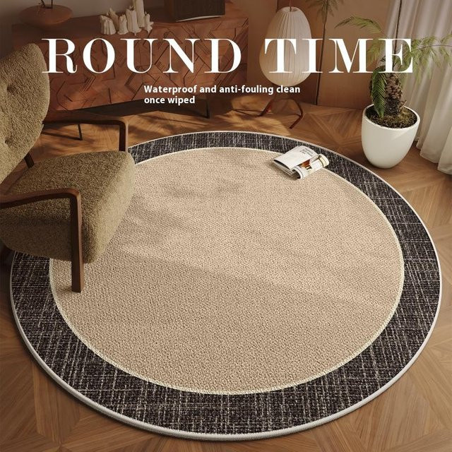 VIKAMA Runder Teppich in Beige für Wohnzimmer und Schlafzimmer, wasserdicht und pflegeleicht, Durchmesser: 60 cm - Bild 1