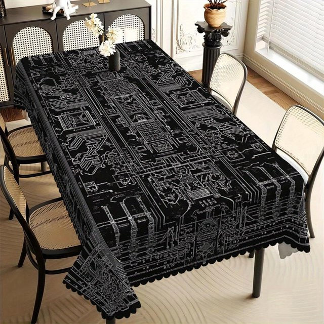 JMG Household Supplies Tischdecke mit Leiterplatten-Print in Schwarz und Grau, rechteckig, fleckenabweisend, B/H: 90 x 140 cm - Bild 1