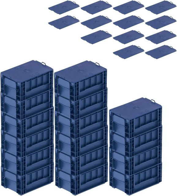 PROREGAL SuperSparSet 16 Stück VDA KLT Kleinladungsträger mit Verbundboden und Auflagedeckel, Blau, H x B x T: 14,7 x 20 x 30 cm - Bild 1